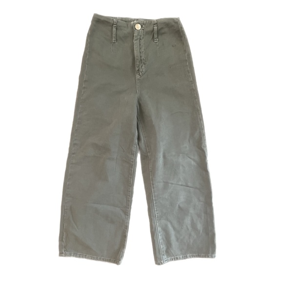 ZARA High-Rise Wide Leg Crop Pant in “Khaki” (Forest Green) - Picture 2 of 3